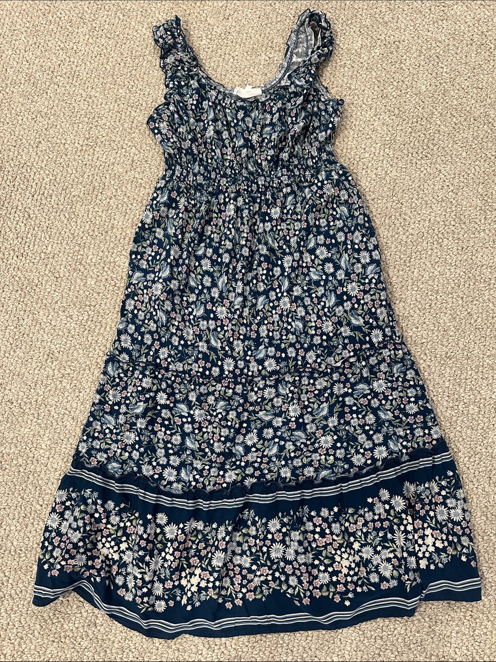 BOGO FREE Lucky Brand Navy Floral Midi Dress with Smocked Waist